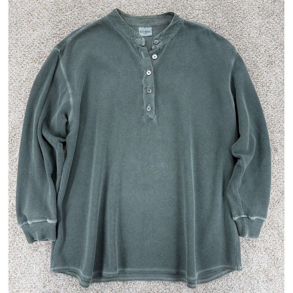 Russ Berens Malibu Cotton Knit Henely Women's M Green Relaxed Coastal USA Made